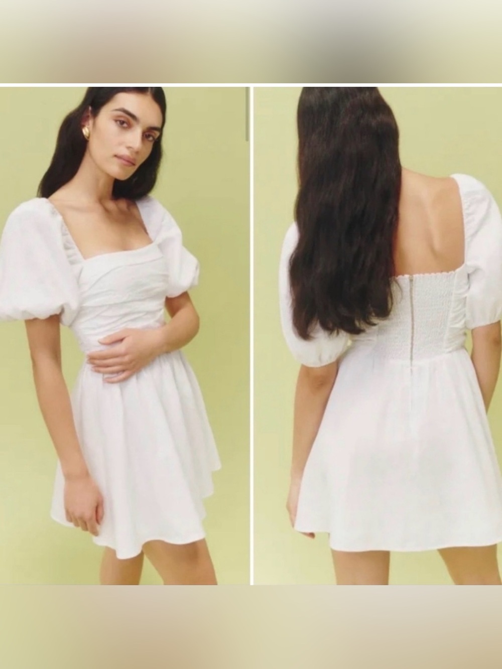 Reformation Zula Puff-Sleeved Pleated Linen White Mini Dress New Size 2